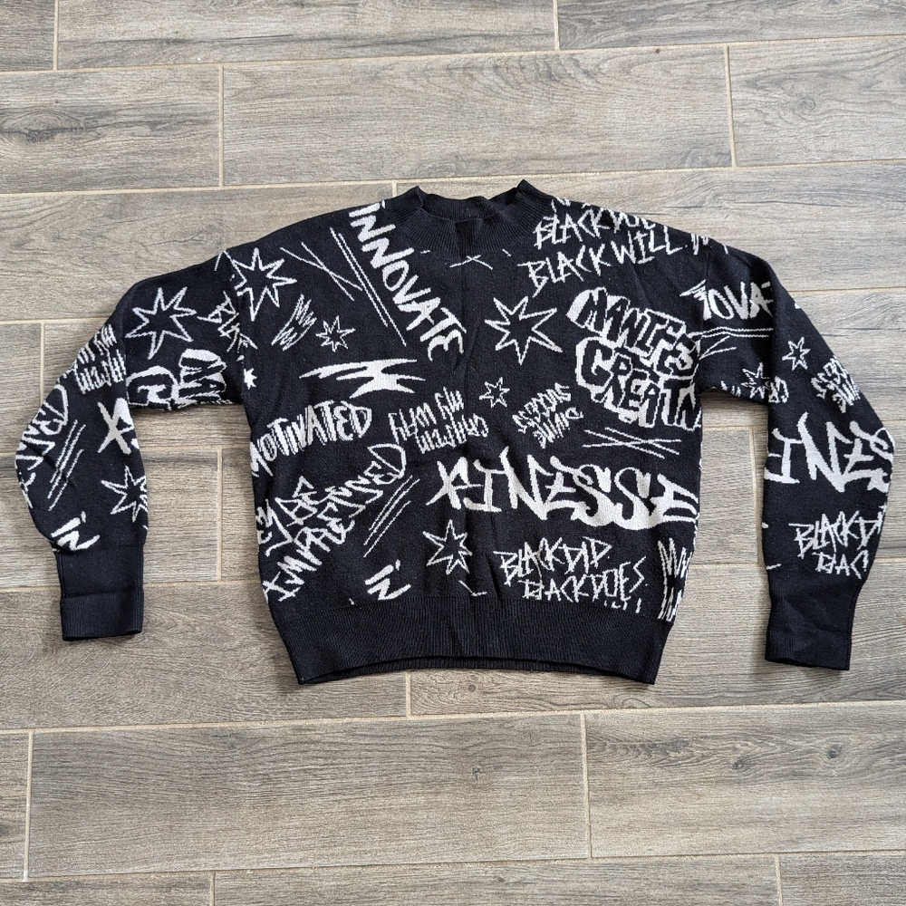 Black History Month Women's Graffiti Scoop Neck Sweater Black  and White  Small